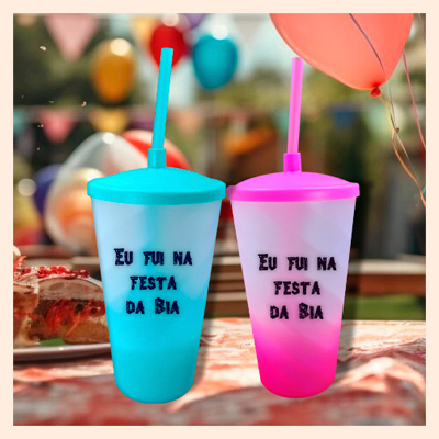 Copo colorido twister jateado - acrílico - estampa transfer